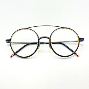 Thom Browne Eyeglasses Frames TB-108-A Black Gold Round Frame 50-21-141 New